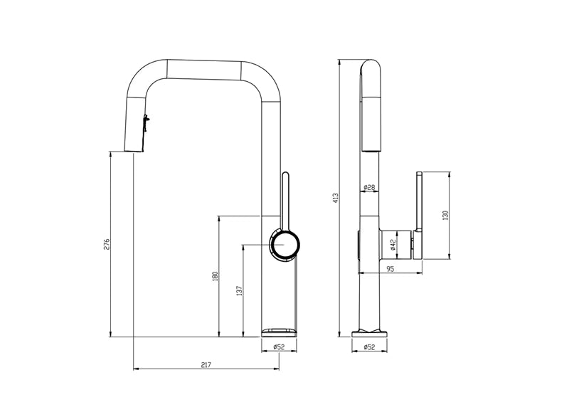 Robinet de cuisine design en laiton – Bec extractible & rotatif
