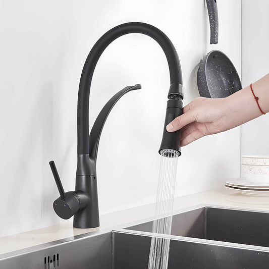 Robinet cuisine en laiton – mitigeur avec douchette extractible et bec orientable