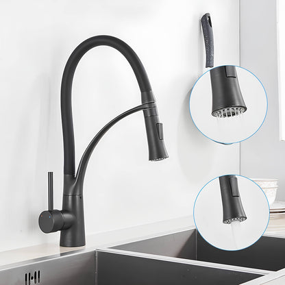 Robinet cuisine en laiton – mitigeur avec douchette extractible et bec orientable