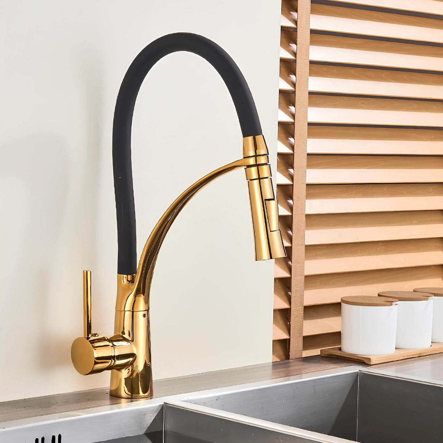 Robinet cuisine en laiton – mitigeur avec douchette extractible et bec orientable