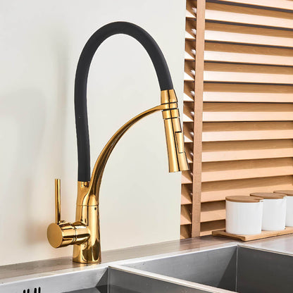 Robinet cuisine en laiton – mitigeur avec douchette extractible et bec orientable