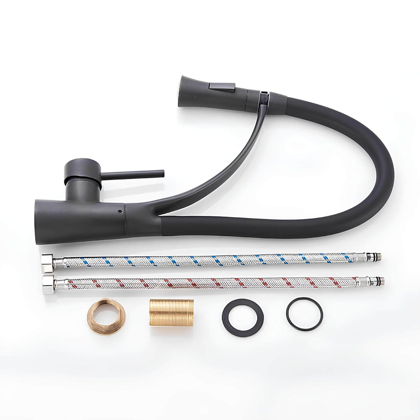 Robinet cuisine en laiton – mitigeur avec douchette extractible et bec orientable