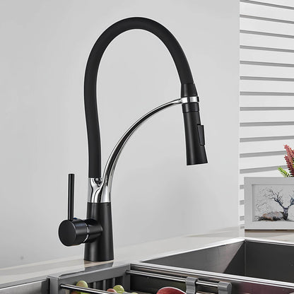 Robinet cuisine en laiton – mitigeur avec douchette extractible et bec orientable