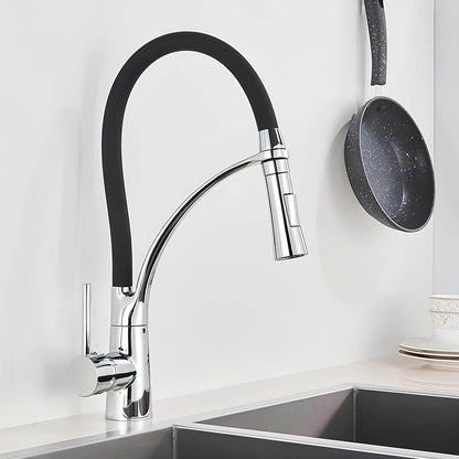Robinet cuisine en laiton – mitigeur avec douchette extractible et bec orientable