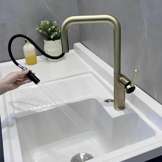 Robinet cuisine en laiton design – mitigeur avec bec extractible et rotatif