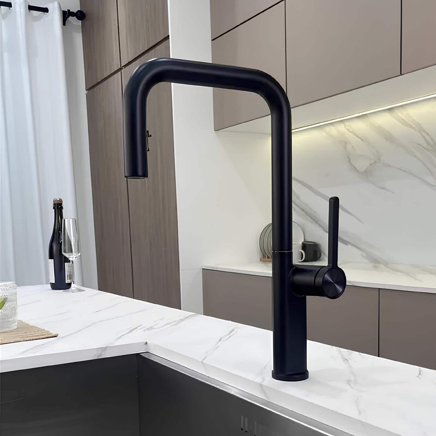 Robinet cuisine en laiton design – mitigeur avec bec extractible et rotatif