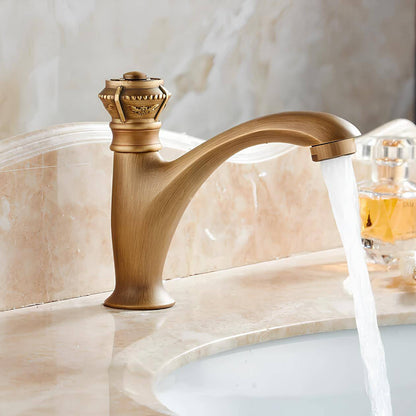 Robinet lavabo en laiton – Eau froide uniquement, finition antique