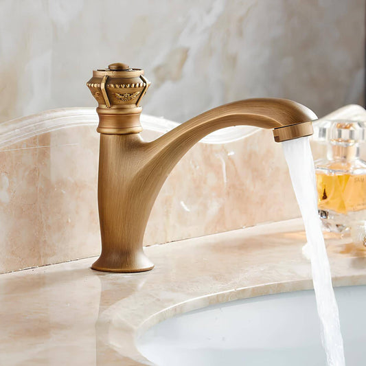 Robinet lavabo en laiton – Eau froide uniquement, finition antique