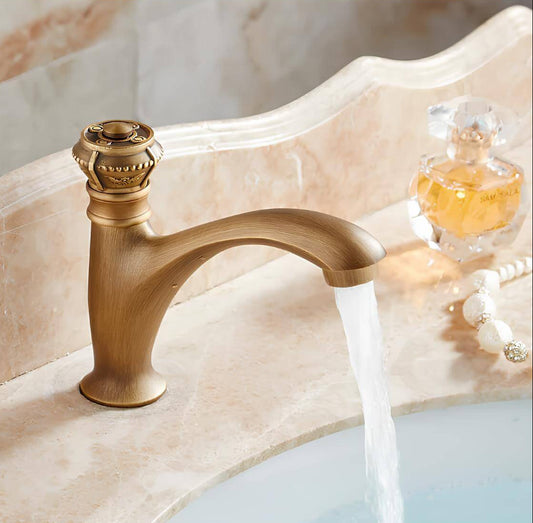 Robinet lavabo en laiton – Eau froide uniquement, finition antique