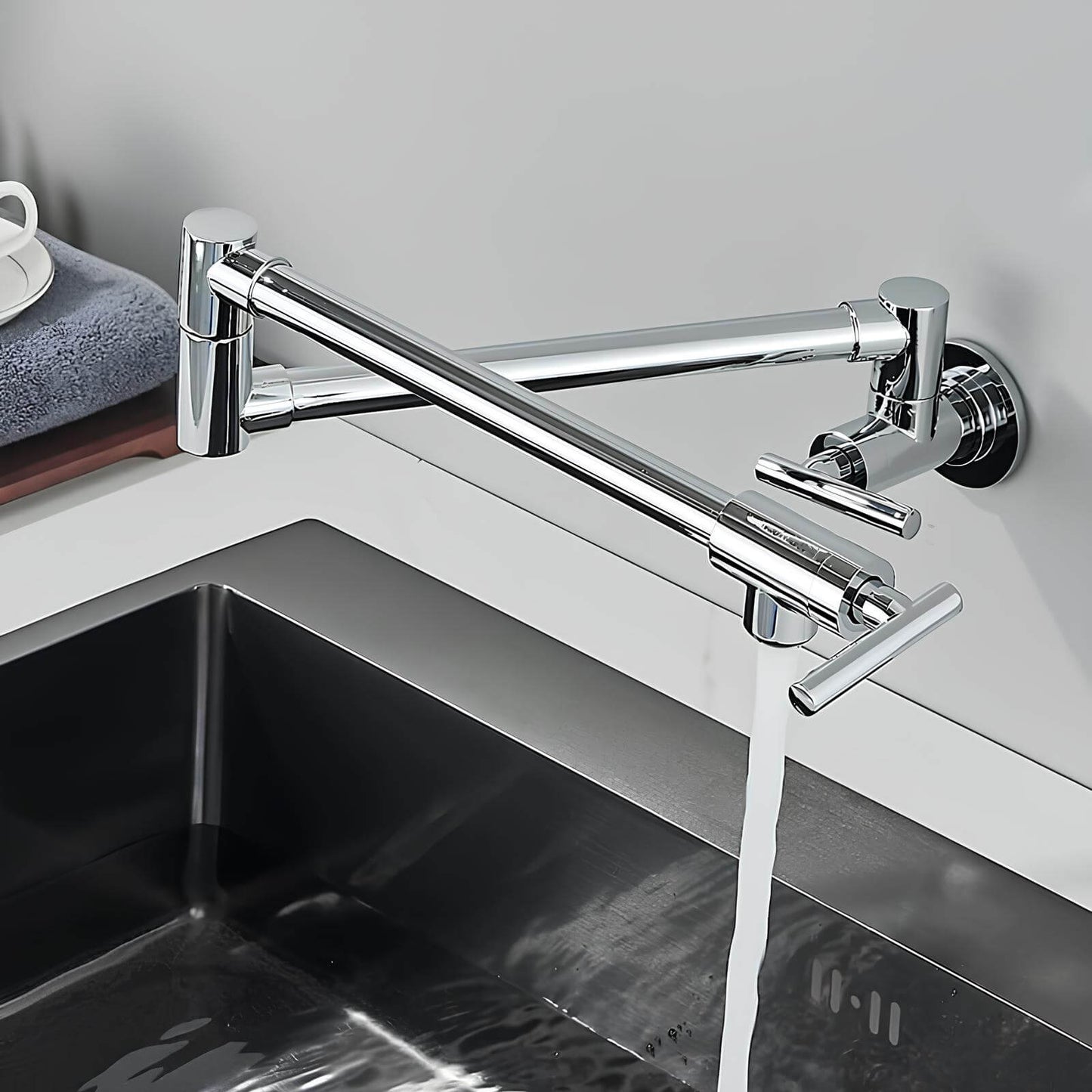 Robinet mural pliable en laiton – eau froide seulement, bec rotatif pour cuisine