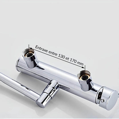 Robinet mural pliable en laiton – mitigeur cuisine 2 trous, bec rotatif 360°