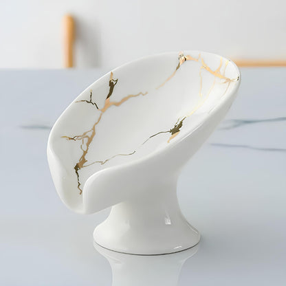 Porte-savon en céramique – design feuille avec trous d’évacuation, salle de bain ou cuisine