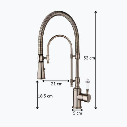 Robinet cuisine douchette – mitigeur en laiton avec ressort flexible et double jet