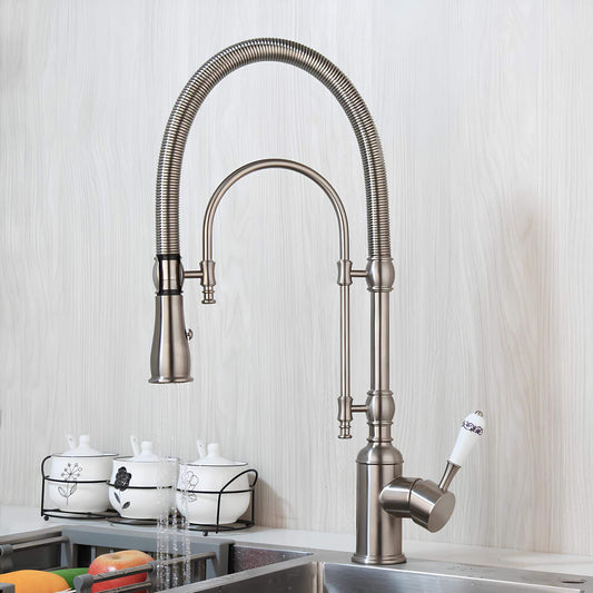 Robinet cuisine douchette – mitigeur en laiton avec ressort flexible et double jet