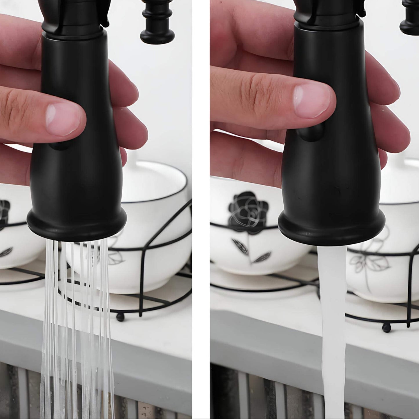 Robinet cuisine douchette – mitigeur en laiton avec ressort flexible et double jet