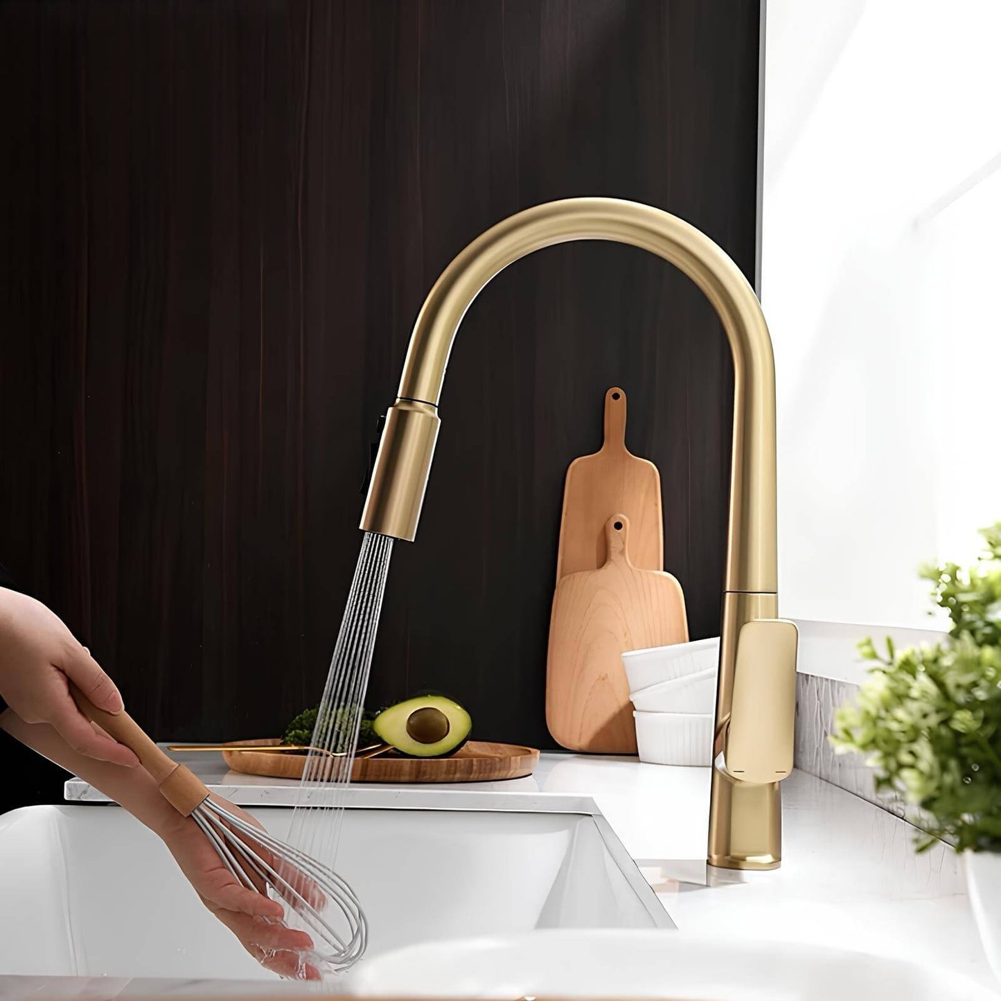 Robinet cuisine en laiton – mitigeur avec douchette extractible