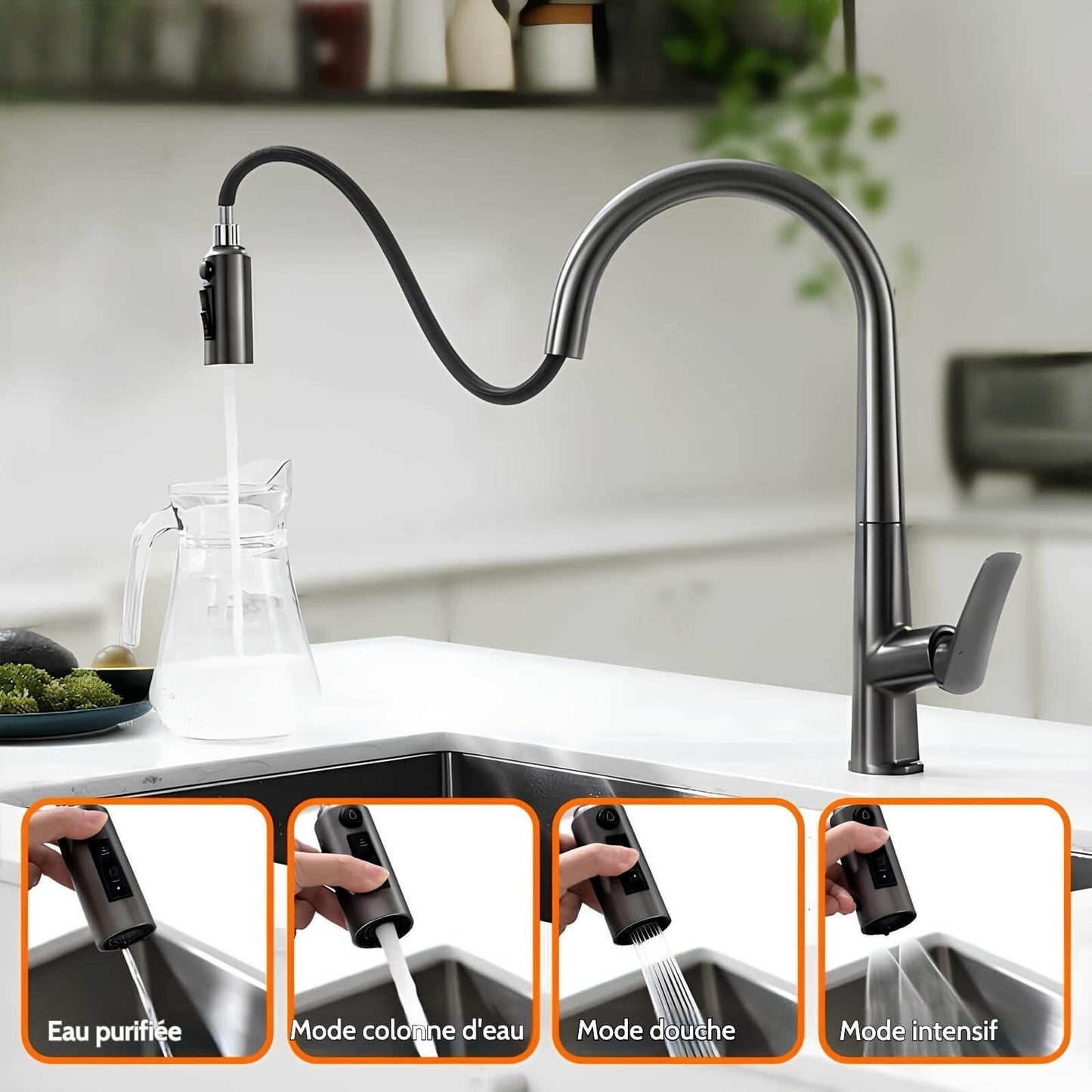 Robinet cuisine en laiton – mitigeur avec douchette extractible