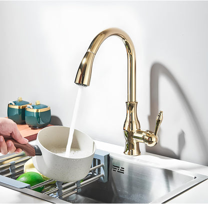 Robinet cuisine en laiton – mitigeur à douchette escamotable et col pivotant