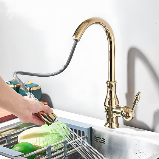 Robinet cuisine en laiton – mitigeur à douchette escamotable et col pivotant