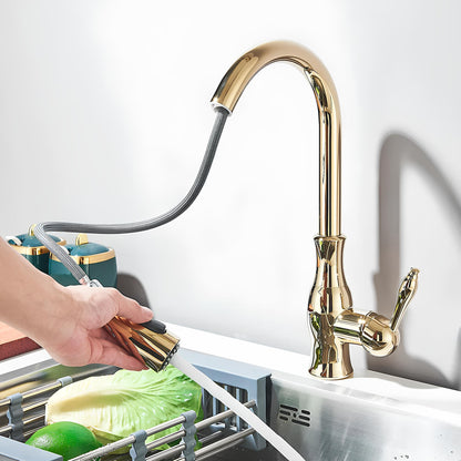 Robinet cuisine en laiton – mitigeur à douchette escamotable et col pivotant
