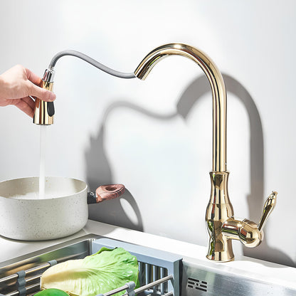 Robinet cuisine en laiton – mitigeur à douchette escamotable et col pivotant