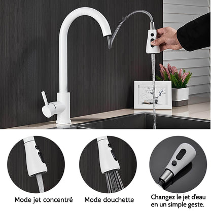 Robinet cuisine en laiton – mitigeur à douchette extractible 2 jets
