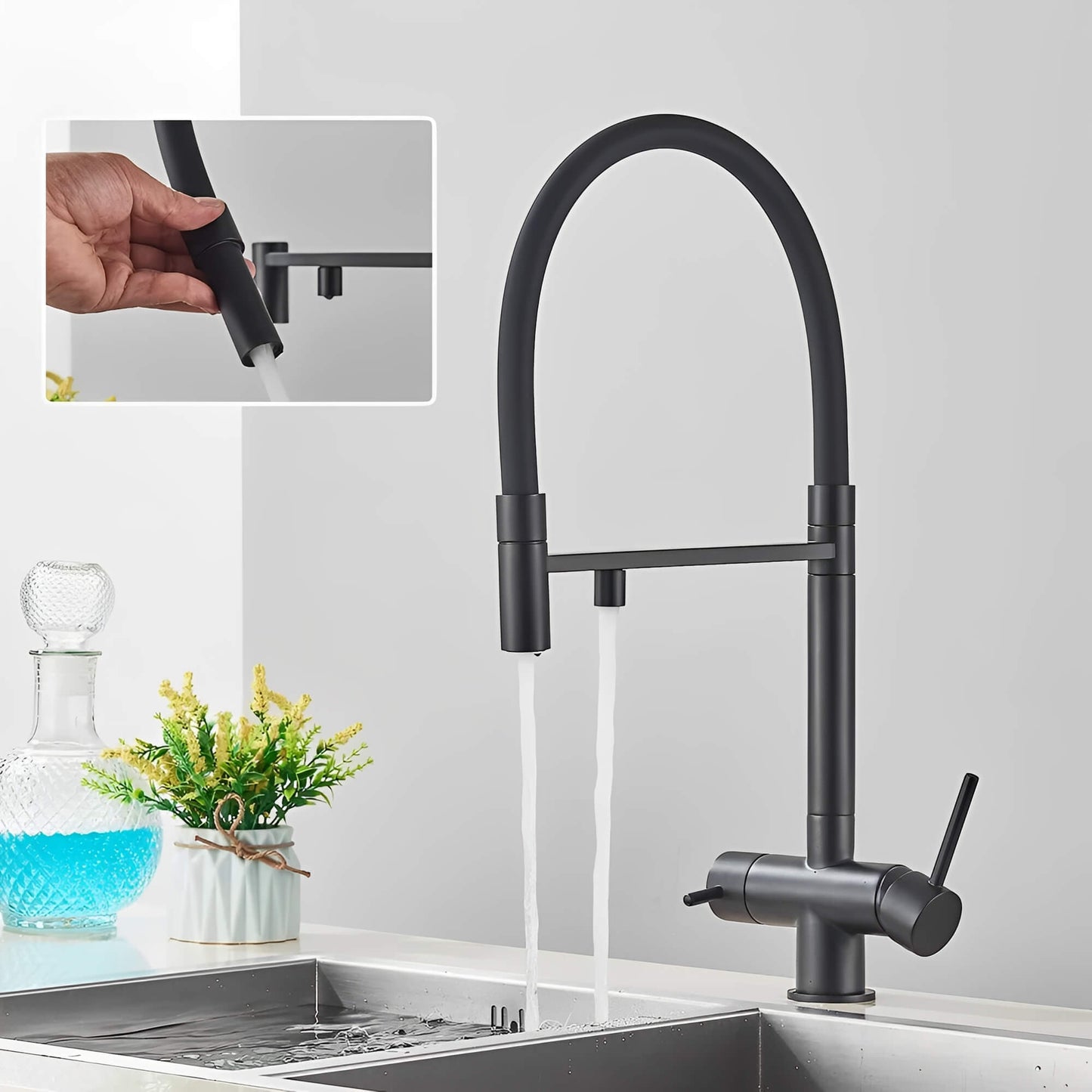 Robinet de cuisine avec douchette et sortie eau filtrée