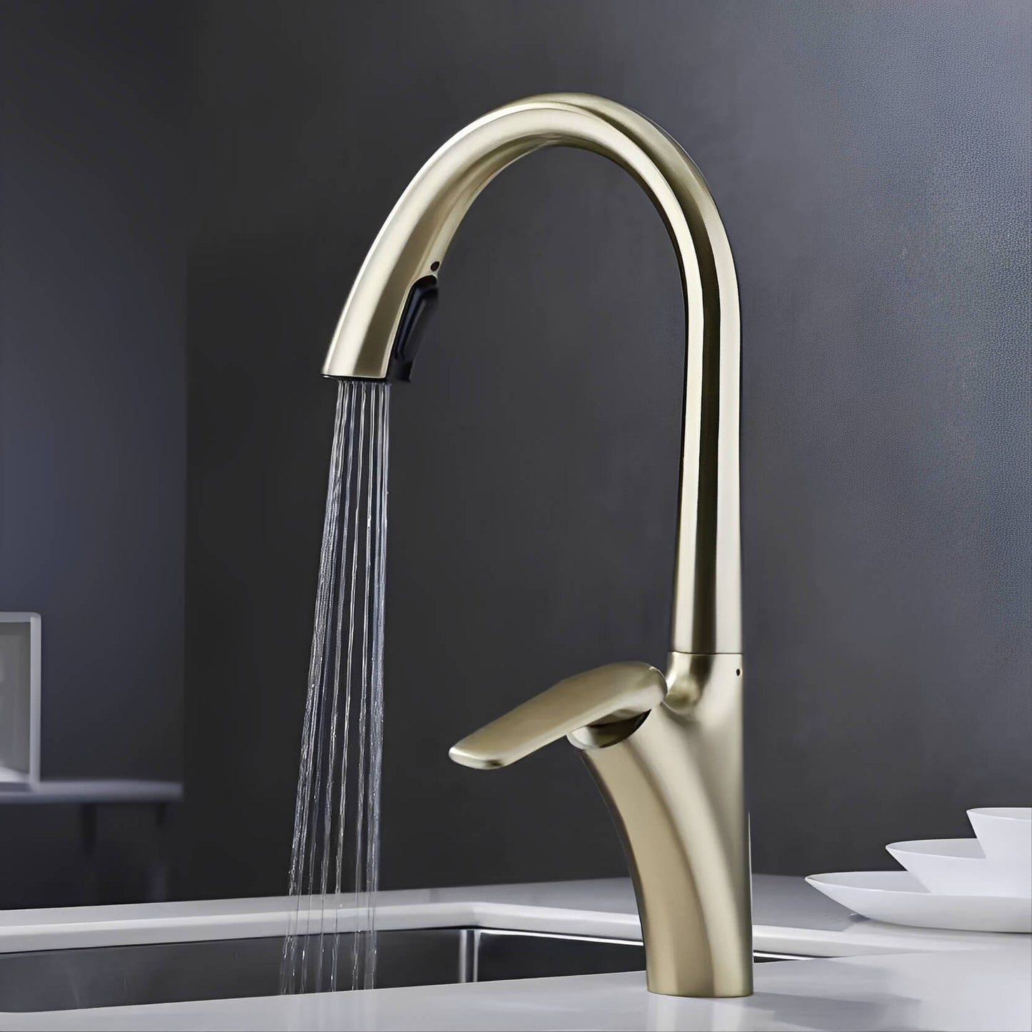 Robinet de cuisine douchette à bec extractible deux jets