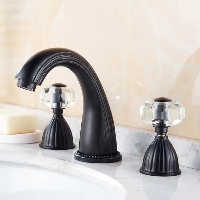 Robinet lavabo à 3 trous– Poignées cristal