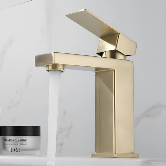 Robinet lavabo mitigeur en inox finition or brossé