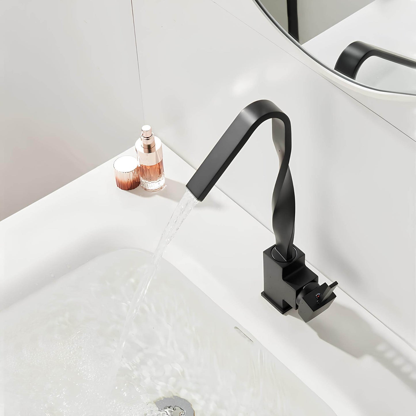 Robinet lavabo mitigeur en laiton – bec rotatif 360°, design contemporain