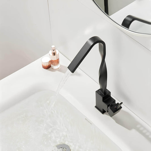 Robinet lavabo mitigeur en laiton – bec rotatif 360°, design contemporain