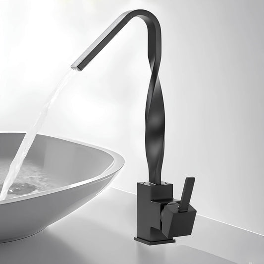Robinet lavabo mitigeur en laiton – bec rotatif 360°, design contemporain