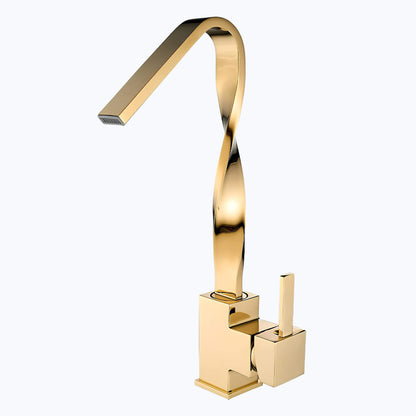 Robinet lavabo mitigeur en laiton – bec rotatif 360°, design contemporain