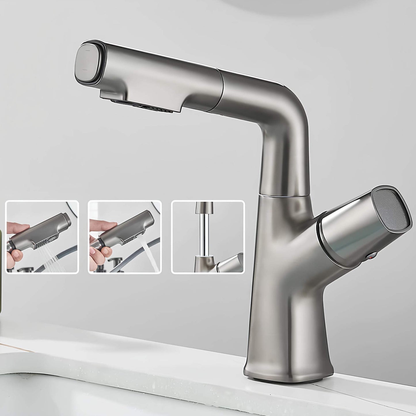 Robinet lavabo orientable avec douchette