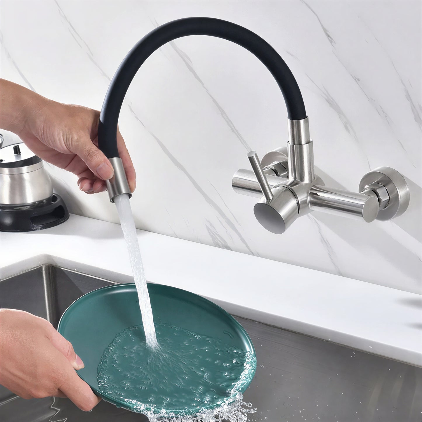Robinet mural cuisine – mitigeur pliable avec bec orientable 360°