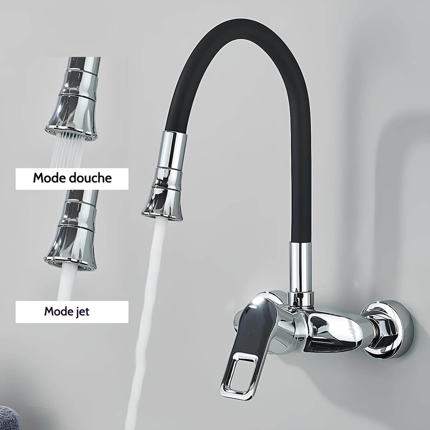 Robinet mural cuisine – mitigeur pliable avec bec orientable 360°