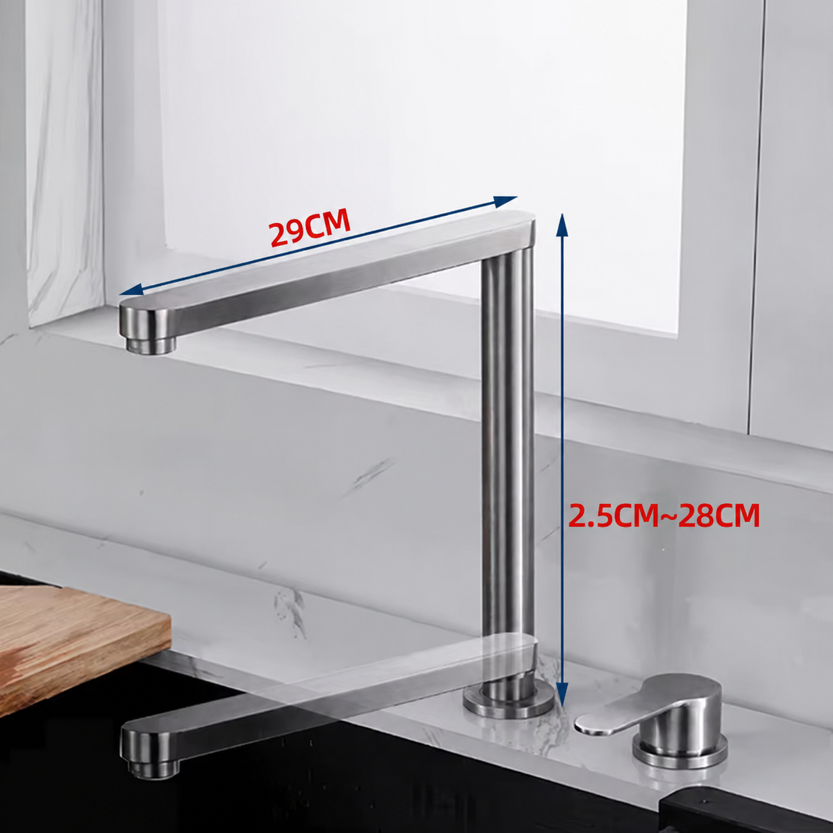 Robinet cuisine encastré en Inox