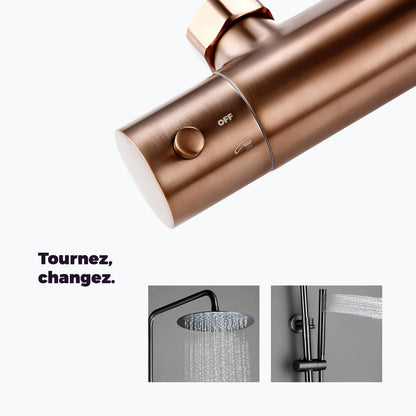 Mitigeur douche thermostatique mural finition laiton poli